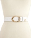 Flaunt your GUESS love with this vintage leather belt, glammed up with a logo plaque buckle.