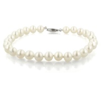 14k White Gold 6.5-7mm White Freshwater Cultured AA Quality Pearl Bracelet, 7