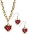 Make a heartfelt statement with this pendant and drop earrings set from Charter Club. Crafted from gold-tone mixed metal with crushed red glass crystal accents, the set is one you're sure to love. Items come packaged in a signature Charter Club box. Approximate length, necklace: 16 inches + 3-inch extender. Approximate drop, pendant: 1 inch. Approximate drop, earrings: 1-1/4 inches.