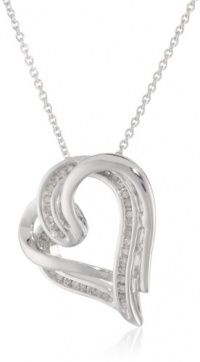 Sterling Silver Diamond Curvy Double Heart Pendant Necklace (1/10 cttw, I-J Color, I2-I3 Clarity), 18