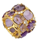 Cover your digits with a couture-inspired style from CRISLU! Crafted in 18k gold over sterling silver, this glam cocktail ring boasts 40 carats worth of cubic zirconia in candy-colored lavender. Sizes 7 and 8.