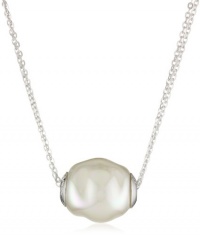 Majorica Sterling Silver 2/14mm White Baroque Pearls on Love Knot Lariat Pendant Necklace