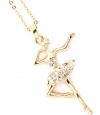 Adorable Clear Crystal Embellished Dancing Ballerina Ballet Charm Pendant and Necklace - Gold Plated