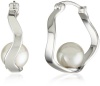 Majorica 8mm White Round Pearl in Sterling Silver Hoop Earrings