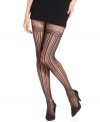 Add some edge to your everyday outfitting with these naughty net tights from Jessica Simpson. Vertical stripes with garter detailing add allure to skirts, dresses or whatever needs a boost of sexy style.