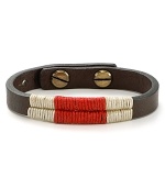 Waxed wraparound threads bring colorful contrast to this naturally smooth, metal-studded Vachetta leather bracelet.