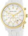 Women's White Plastic Gold Tone Quartz Chronograph Mother Of Pearl Crystal MK5218