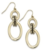 Iconic style to stand the test of time. Lauren by Ralph Lauren's classic drop earrings feature doubled oval links with a textured accent in 14k gold-plated mixed metal. Approximate drop: 1-1/2 inches. Approximate diameter: 3/4 inch.