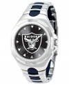 Silver and black attack. Root for your team 24/7 with this sporty watch from Game Time. Features an Oakland Raiders logo at the dial.