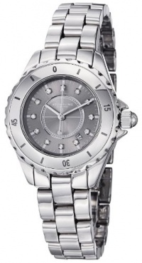 Stuhrling Original Women's 957S.12112 Leisure Ceramic Austere Quartz Swarovski Crystal Date Silver tone Watch