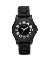 Wear your logo love on your sleeve with MARC BY MARC JACOBS' cool black chronograph. Team this graphic style with everything from saturated denim to a kicky leather mini.