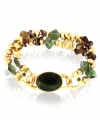 Earthy tones. Jones New York combines classic green, brown and gold on this stretch bracelet. Crafted from gold tone mixed metal, it features plastic and resin beads along two rows. Approximate diameter: 2-1/4 inches.