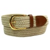 Beige & White Braided Elastic Stretch Leather Tipped Belt