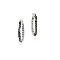 Sterling Silver Black Diamond Accent 20mm Inside-out Hoop Earrings