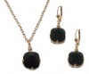 Catherine Popesco 14K Gold Plated Jet Black Swarovski Crystals Necklace and Earrings Jewelry Set