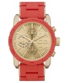 Bold red hues add a charming alternative to this classic golden watch from Diesel.