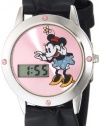 Disney Kids' MN1026 Minnie Mouse Digital Pink Sunray Dial Black Strap Watch