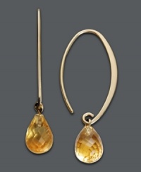 Add a touch of energy to your ensemble with sunshine-bright colors. Earrings feature citrine teardrops (6-1/2 ct. t.w.) in a 14k gold hoop setting. Approximate drop: 1-1/2 inches.