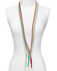 Semiprecious stones combine with lustrous gold vermeil nuggets in this tassel-trimmed necklace from Chan Luu.