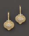 Elegant earrings in 18K yellow gold accented with diamond pave. From Judith Ripka.