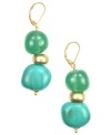 Cool as a piece of mint bubblegum, the turquoise tones of these plastic beaded earrings add a look of cool confidence. Jones New York's leverback earrings are crafted in worn gold-plated mixed metal. Approximate drop: 2-1/4 inches.