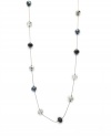 Hematite and jet make a stunning statement on this dramatic long rope necklace from c.A.K.e. by Ali Khan. Its neutral color scheme lets it coordinate with a variety of styles in your wardrobe. Made in mixed metal with glass beads. Approximate length: 60 inches.