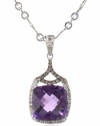 Badgley Mischka Fine Jewelry Sterling Silver White and Champagne Diamonds Large Cushion Cut Amethyst Pendant Necklace