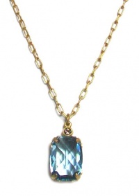 Catherine Popesco 14K Gold Plated Pendant Necklace with Rectangular Aqua Swarovski Crystal Pendant