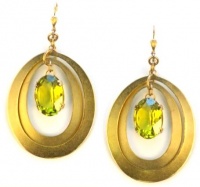 Catherine Popesco 14K Gold Plated Double Circle Dangle Earrings With Large Oval Olivine Swarovski Crystals