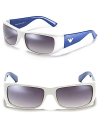 Stay effortlessly cool in two tone rectangular wrap sunglasses from Emporio Armani.