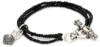 Queen Baby 3 Strand Black Spinel Bracelet with Pave Black Cubic-Zirconia Crowned Heart