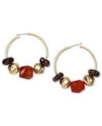 Shake up your style with Jones New York. These alluring hoops feature clusters of resin beads. Finished with a click-it closure. Crafted in worn gold tone mixed metal. Approximate diameter: 1-1/2 inches.