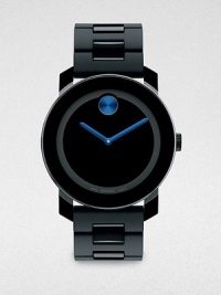 A modern, minimalist design with superior technology and functionality, complemented by a solid dial with electric blue contrast hands and a polymer link bracelet for an understated, handsome finish.Round bezelQuartz movementWater resistant to 3ATMStainless steel case: 42mm(1.65)Polymer strapImported