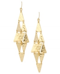 Good things come in threes. Robert Lee Morris' triangle chandelier earrings are crafted from gold-tone mixed metal and shine brightly to light up any affair. Approximate drop: 4-1/10 inches.