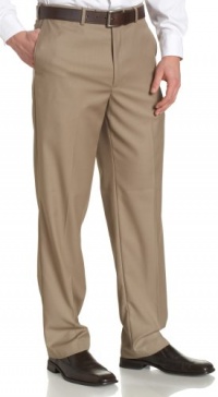 Louis Raphael ROSSO Men's Poly Viscose Super 150S Luxe Twill Hidden Extension Flat Front Dress Pant,Taupe,35x32