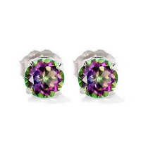 2 CT Mystic Topaz Stud Earrings 14k Gold (I1-I2 Clarity)