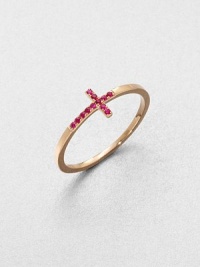 From the Devout Collection. A rich, ruby cross on a 14k rose gold band. Ruby14k rose goldImported 