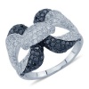 Brilliant Pave Set White and Black Round Diamond Ring In 18K White Gold