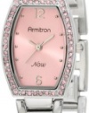 Armitron Women's 753874PKSV Swarovski Crystal NOW Silver-Tone Pink Dial Dress Bangle Bracelet Watch