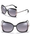 Butterfly frame sunglasses with metal trim at sides for a stylish and fun look.