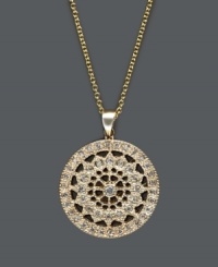 Add a sunny burst of sparkle to your style! Effy Collection's dazzling and dramatic circle pendant features an intricate, cut-out design highlighted by sparkling, round-cut diamonds (1/4 ct. t.w.). Crafted in 14k gold. Approximate length: 18 inches. Approximate drop: 1 inch.