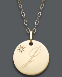 The perfect personalized present! Jackie or Jen will be thrilled to open this thoughtful initial letter pendant. Crafted in 14k gold with a sparkling diamond accent. Approximate length: 16 inches + 2-inch extender. Approximate drop: 3/4 inch.