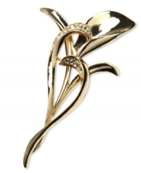 Endlessly elegant, this golden pin from Jones New York shines with glass crystal accents. Crafted in gold tone mixed metal. Approximate length: 3-1/4 inches. Includes a gift box.