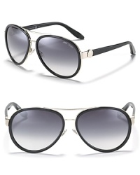 The classic aviator gets an update with thick rimmed lenses and a thin, almost invisible double bridge design.