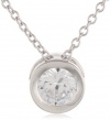 Platinum Plated Sterling Silver Round-Cut Bezel-Set Cubic Zirconia Pendant Necklace, 18