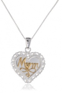 Sterling Silver Mom, A Mother's Love Is The Greatest Gift of All Reversible Heart Pendant Necklace, 18