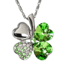 18k Gold Plated Swarovski Crystal Heart Shaped Four Leaf Clover Pendant Necklace - Peridot Green