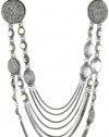 Sparkling Sage Druzy and Jewel Collection Multi-Layer Circle Bezel Necklace, Silver, Honey