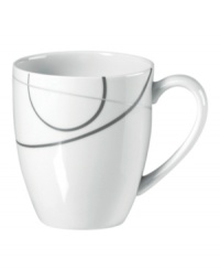 With a free-flowing circle design in shades of gray from Mikasa dinnerware, dishes like this bright white mug add fun, contemporary appeal to any table. In ultra-durable porcelain.