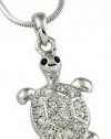 Cute Little Silver Plated 3-D Turtle Charm Necklace with Austrian Crystals (style 2)